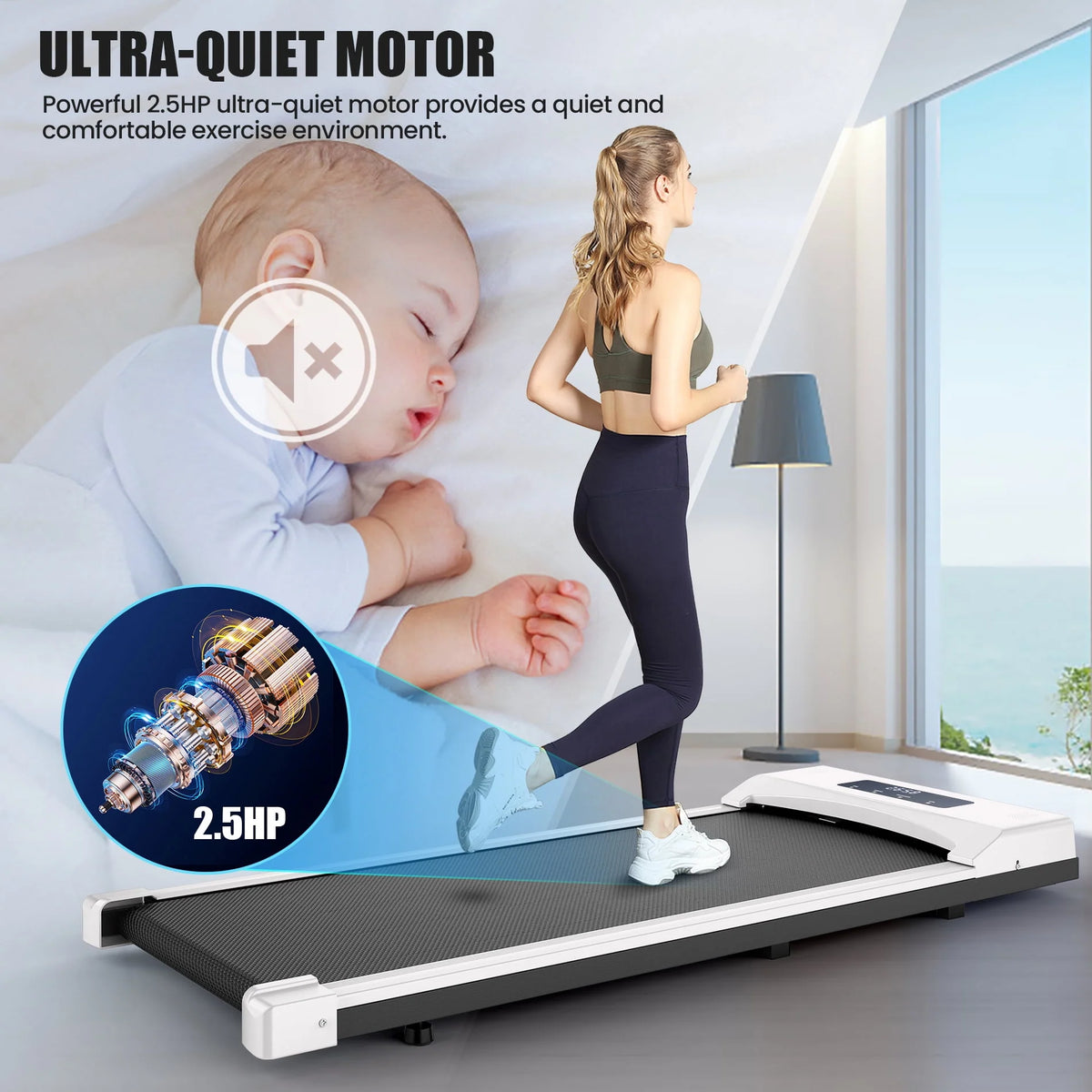 2.5HP Under Desk Treadmill with LED Display Wireless Remote Control White C61663