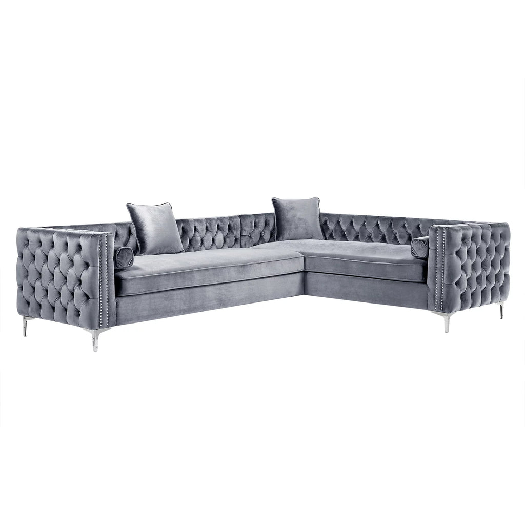 Grey Velvet Corner Sectional Sofa B46120