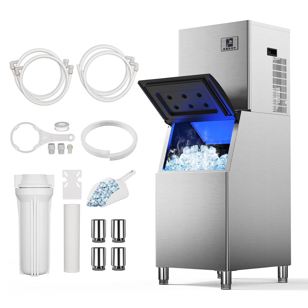 Commercial Ice Maker 355 Lbs/24H, 166 Lbs Storage Air-Cooled Ice Machine L791