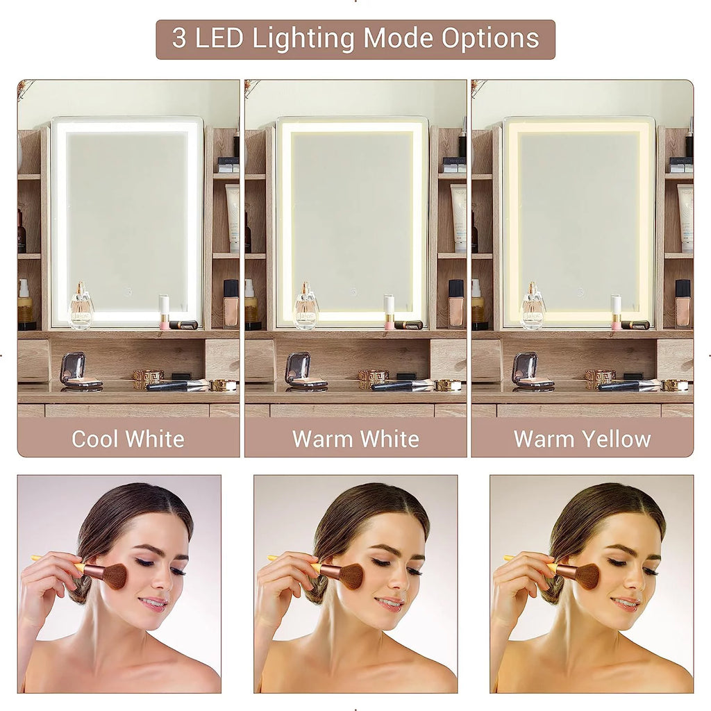 Vanity Set with Lighted Mirror and Cushioned Stool X707192