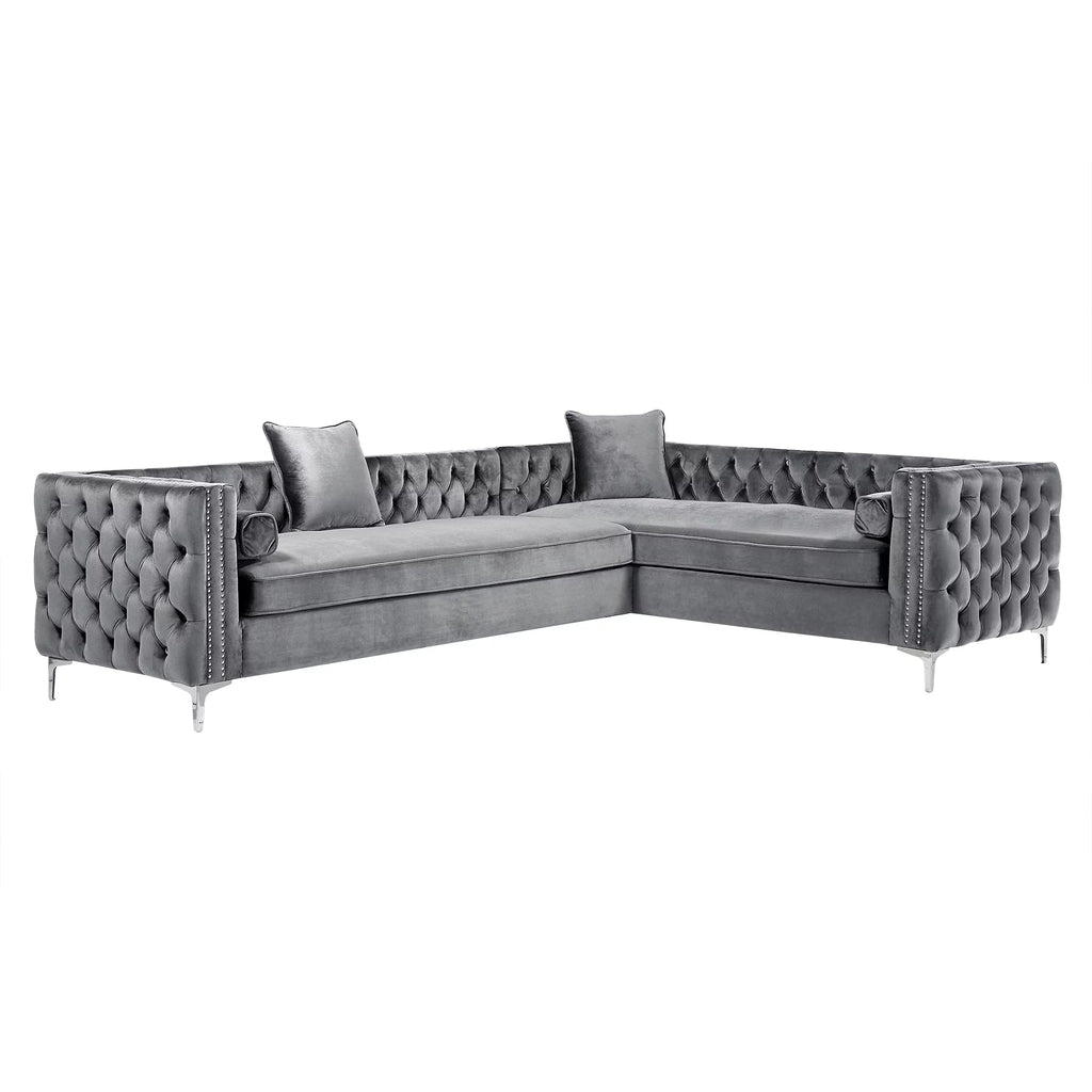 Grey Velvet Corner Sectional Sofa B46120