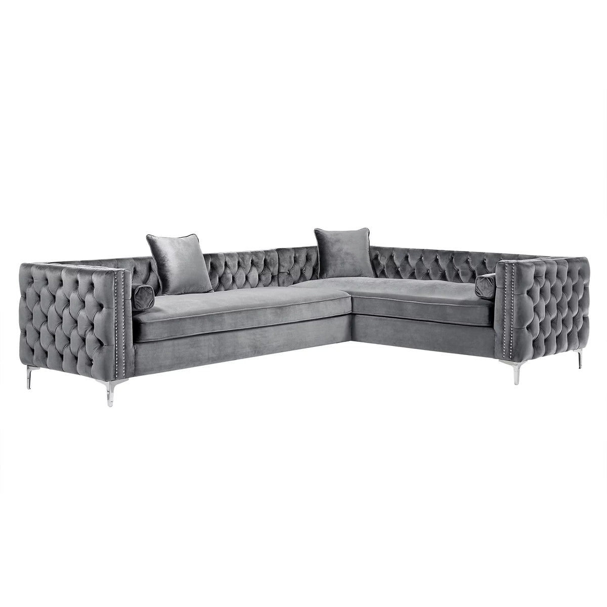 Grey Velvet Corner Sectional Sofa B46120