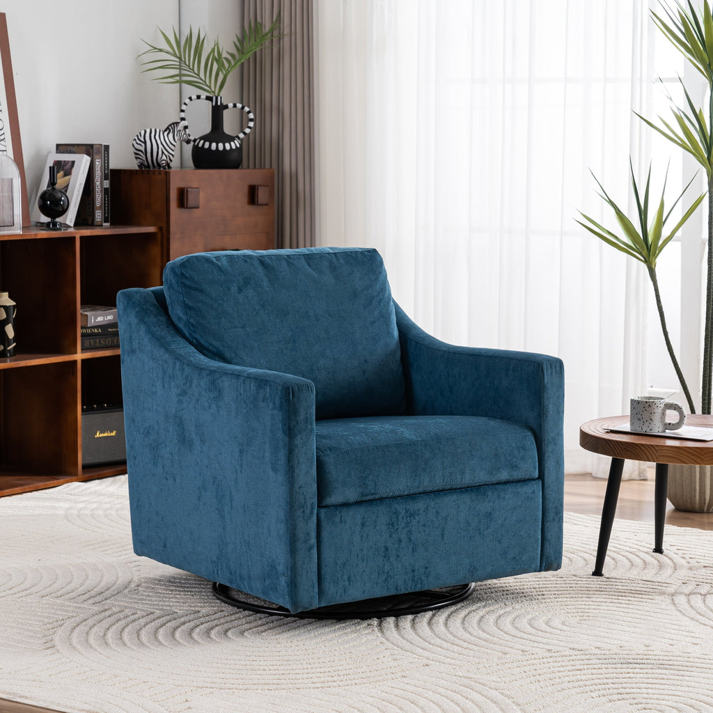 Large Navy Blue Linen Fabric Swivel Armchair S928940