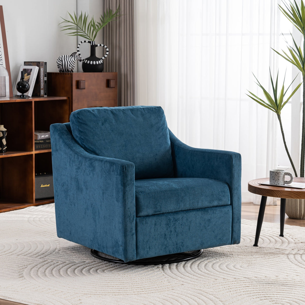 Large Navy Blue Linen Fabric Swivel Armchair S928940