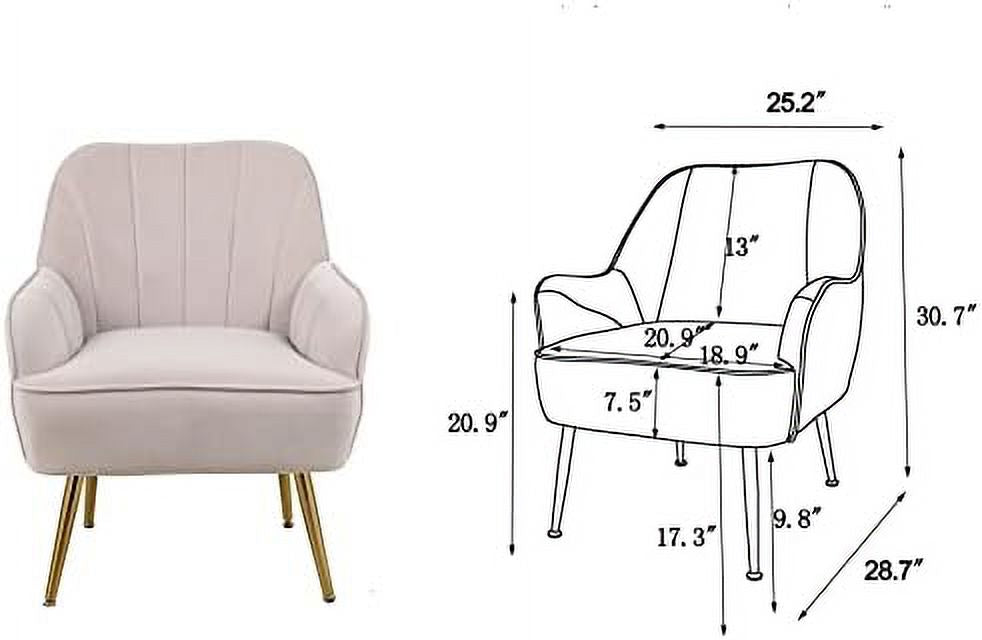 Beige Velvet Tufted Accent Chair with Golden Legs O382