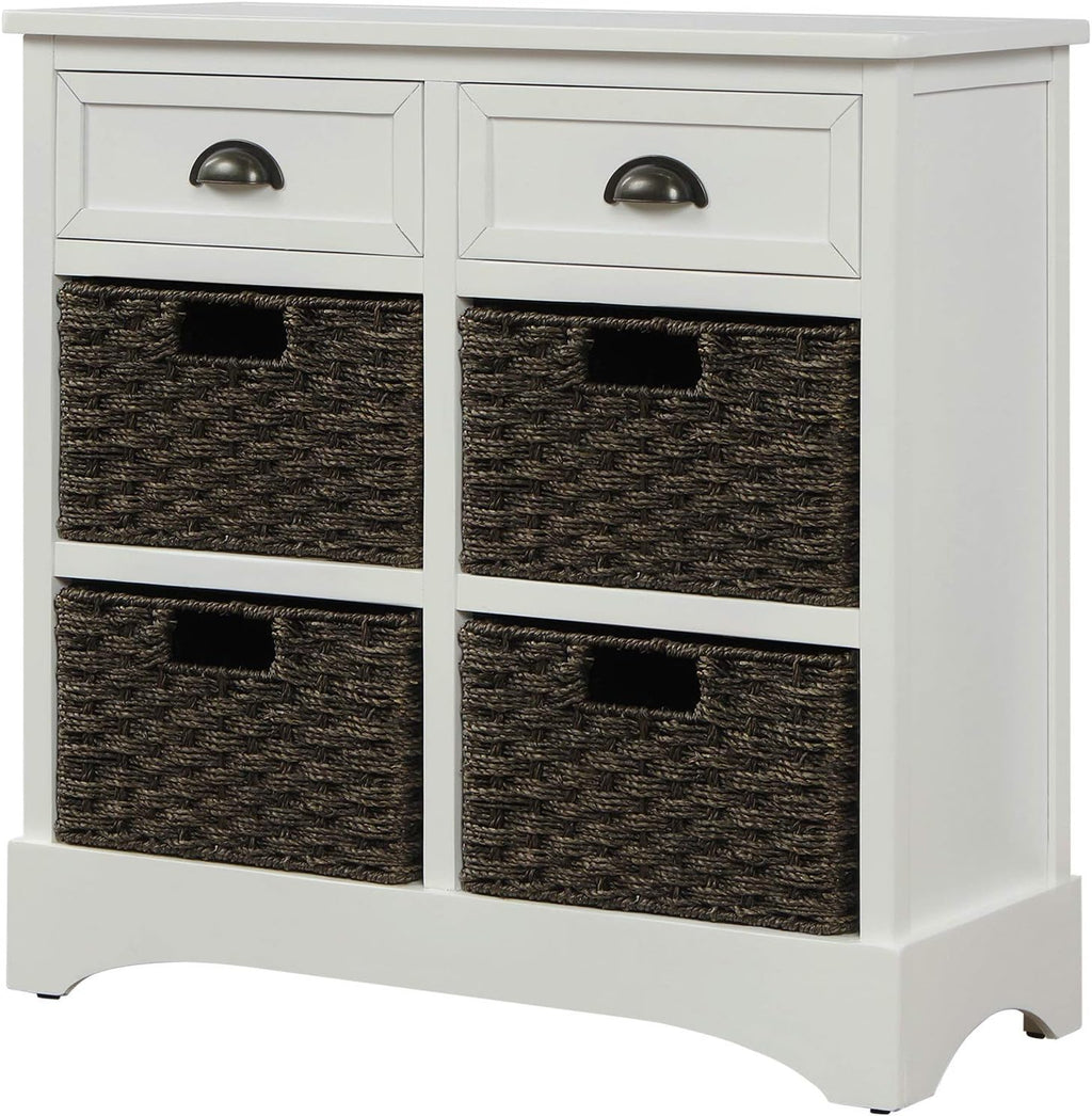 Solid Wood Wicker Storage Cabinet with 4-Basket Chest and 2 Drawers G171489