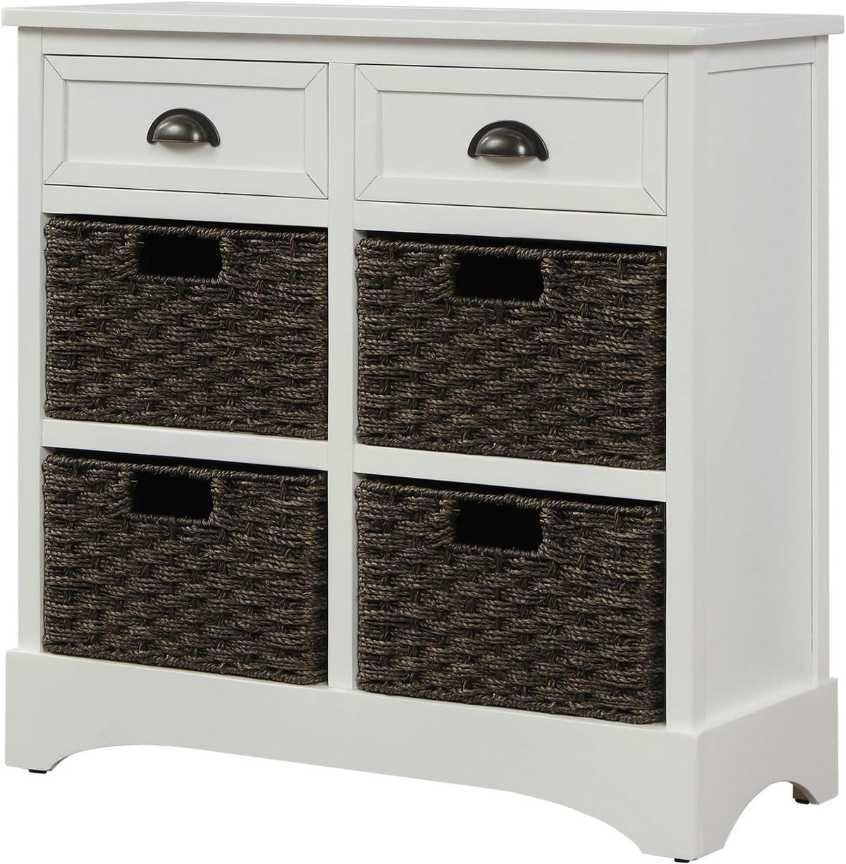 Solid Wood Wicker Storage Cabinet with 4-Basket Chest and 2 Drawers G171489