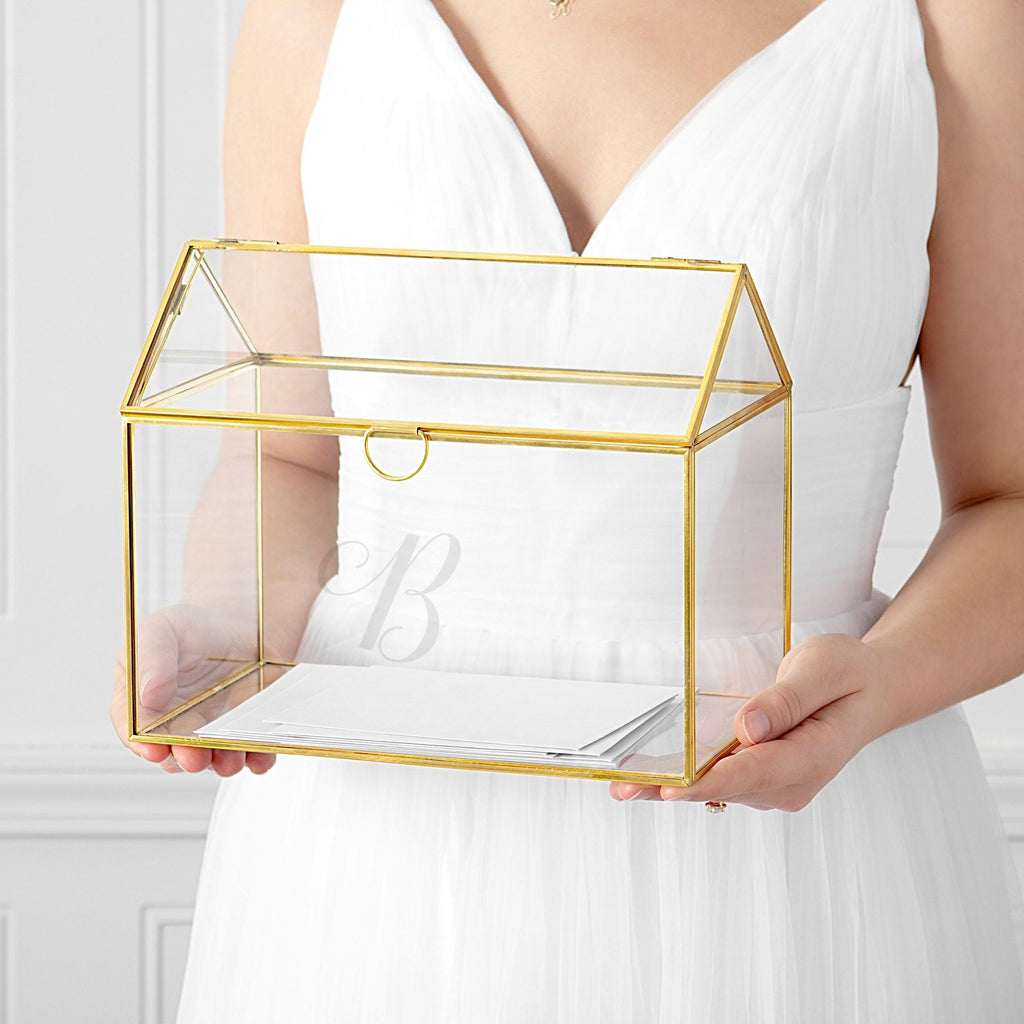Gold Wedding Glass Terrarium Card Holder E494427