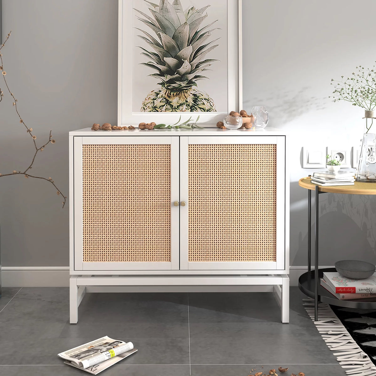 Buffet Sideboard with Rattan Doors Storage Cabinet M706