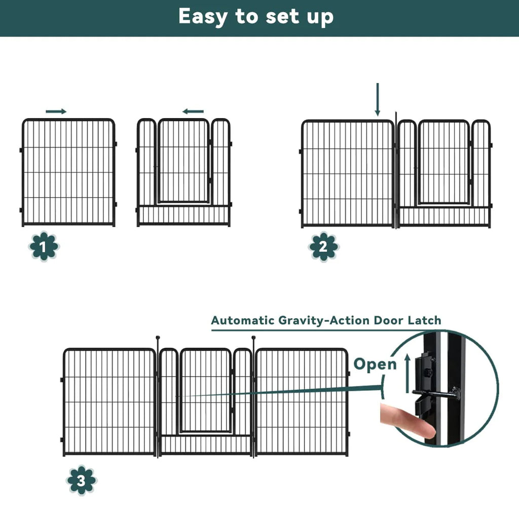 24 Panels 54ft x 32in Black Metal Garden Fence with 2 Gates J227544