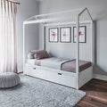 Twin 2 Drawer Solid Wood Canopy Bed Frame White M5960