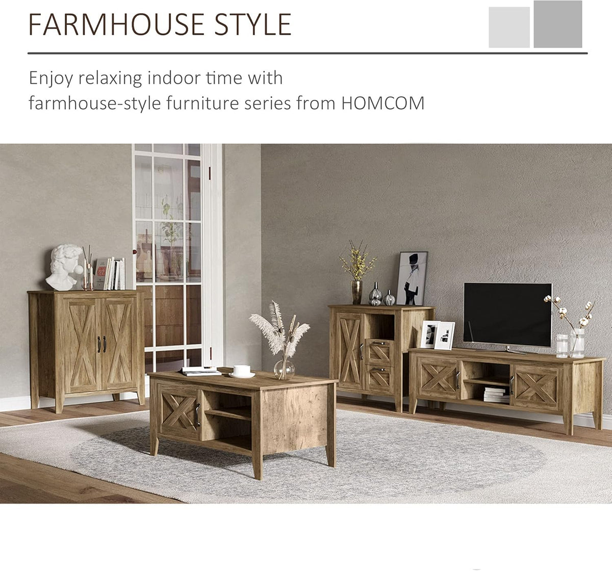 Oak Finish Sideboard with Cabinet, 2 Drawers and Open Shelf F7036