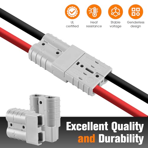 10 Pcs 6-8 Gauge 50 Amp Battery Quick Connect Disconnect Jumper Cable Plug Connector Kit Grey R251130