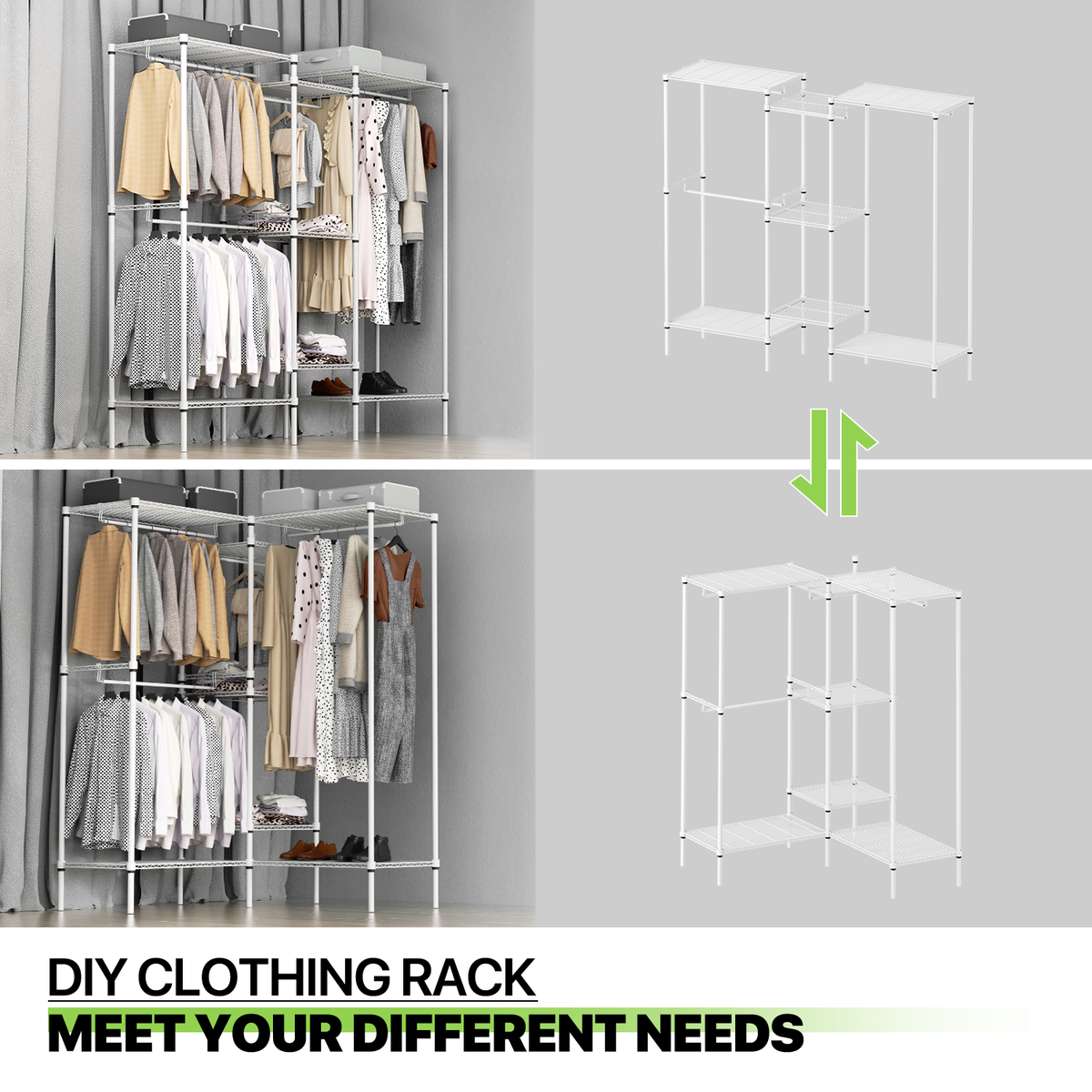 White Adjustable Carbon Steel Freestanding Garment Rack with 4 Hanger Rods O82145