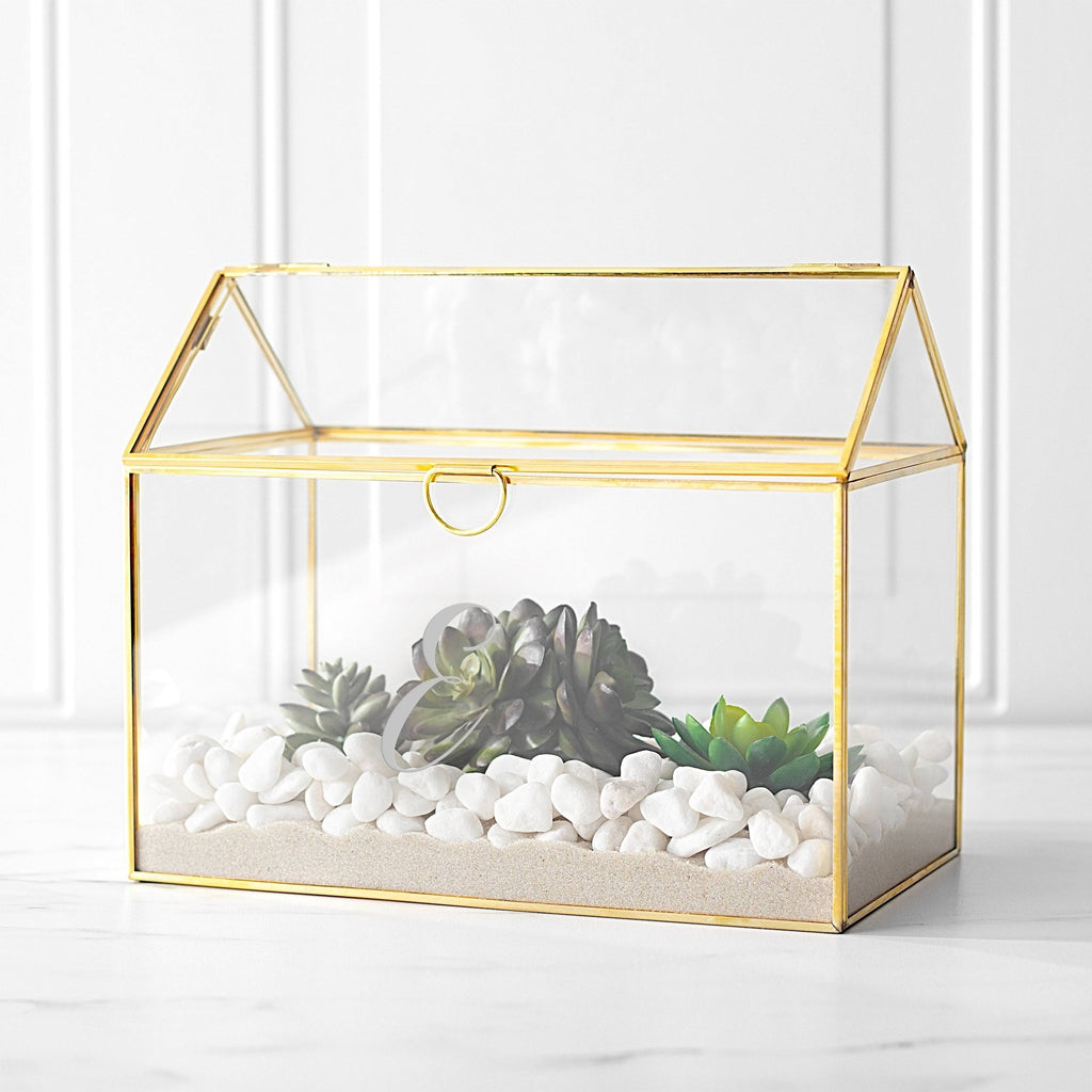 Gold Wedding Glass Terrarium Card Holder E494427