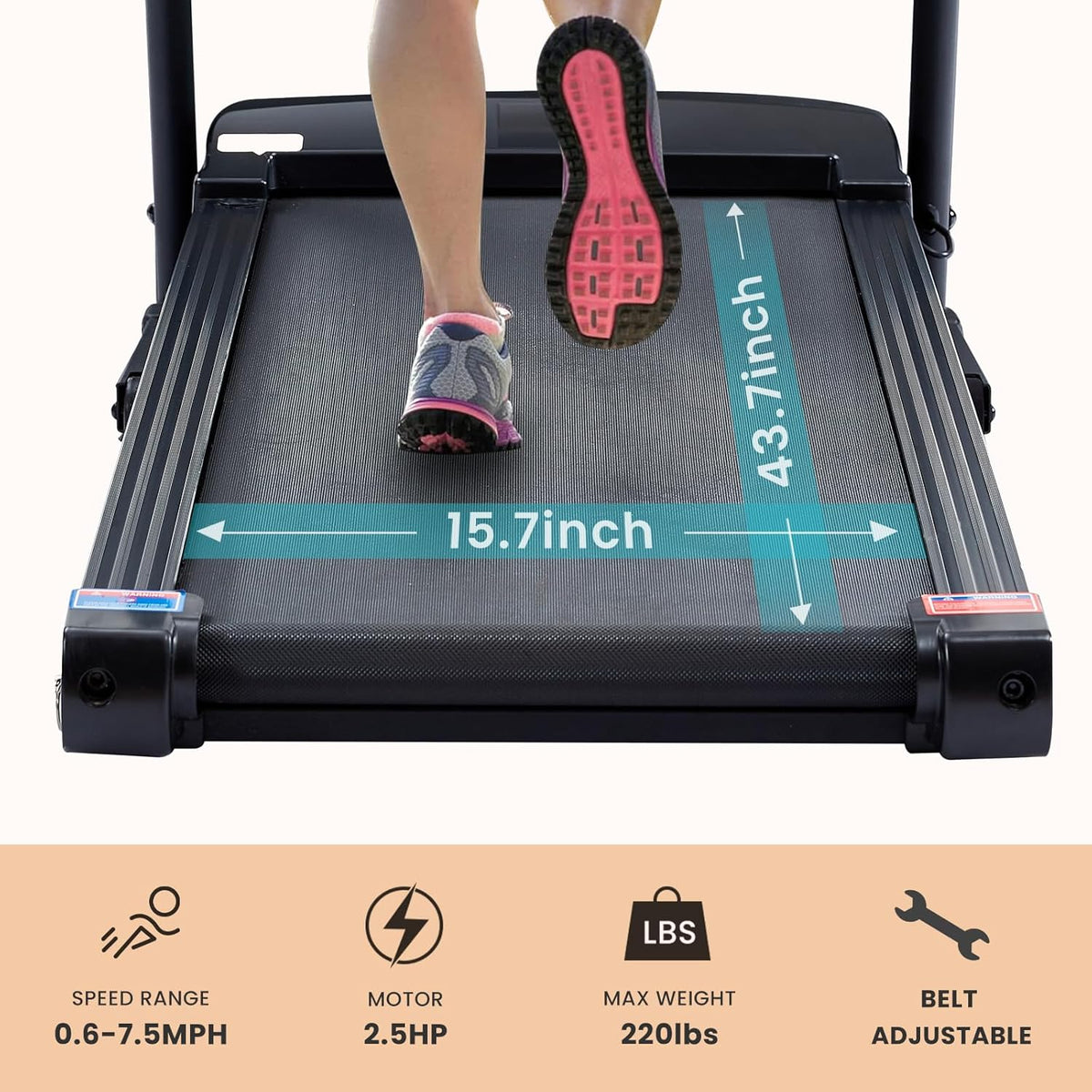 2.5 HP folding treadmill with 3-speed incline adjustment and 12 preset programs G19752