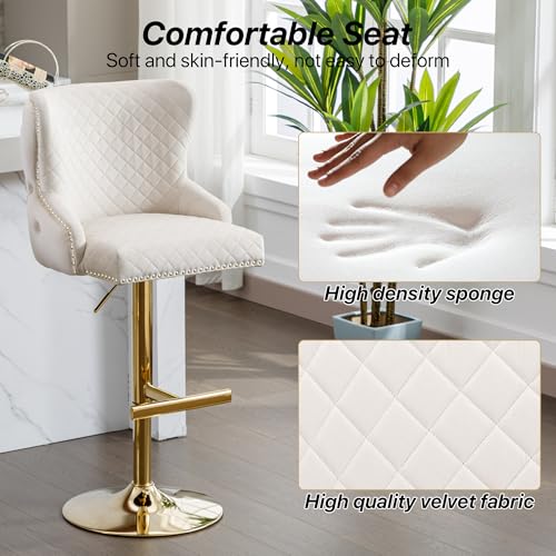Beige Velvet Adjustable Swivel Barstools Set of 2 A359