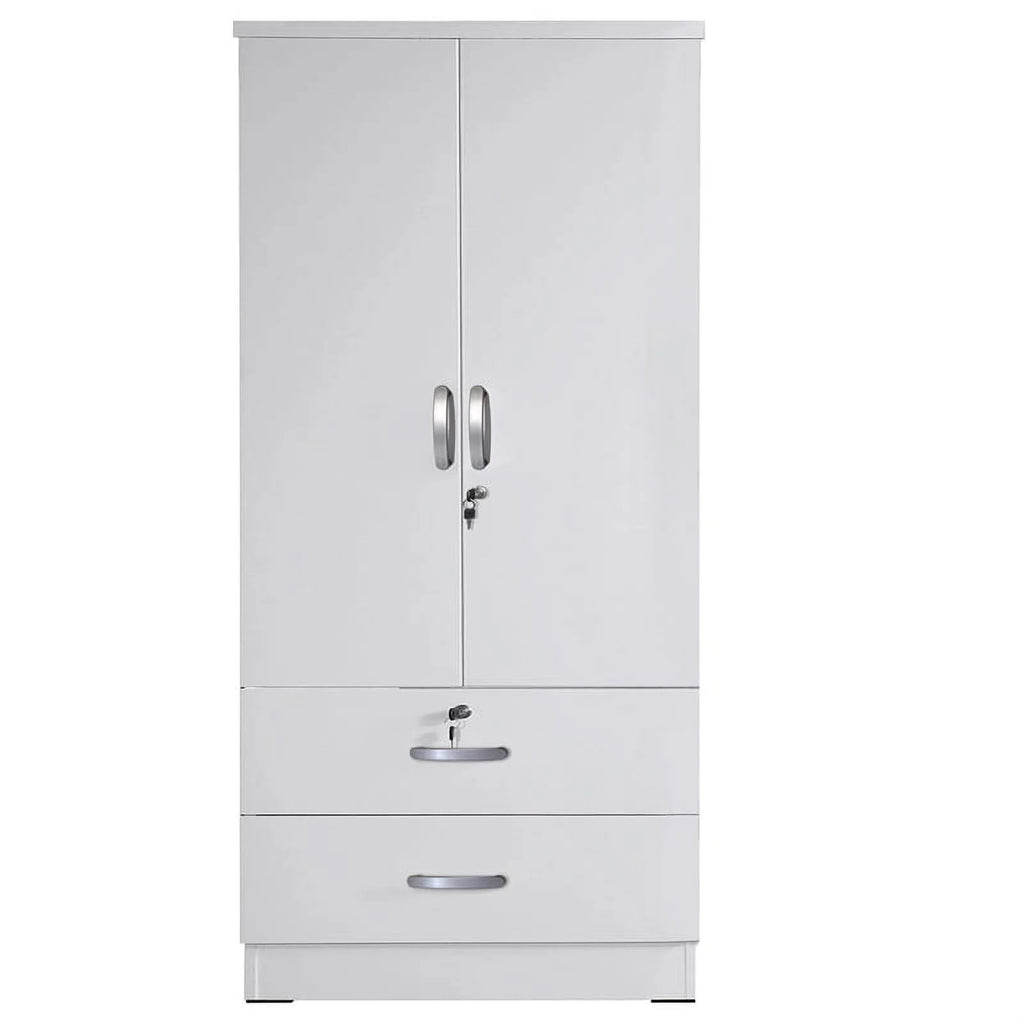 White Wood 2-Door Wardrobe Armoire with 2-Drawers F7471