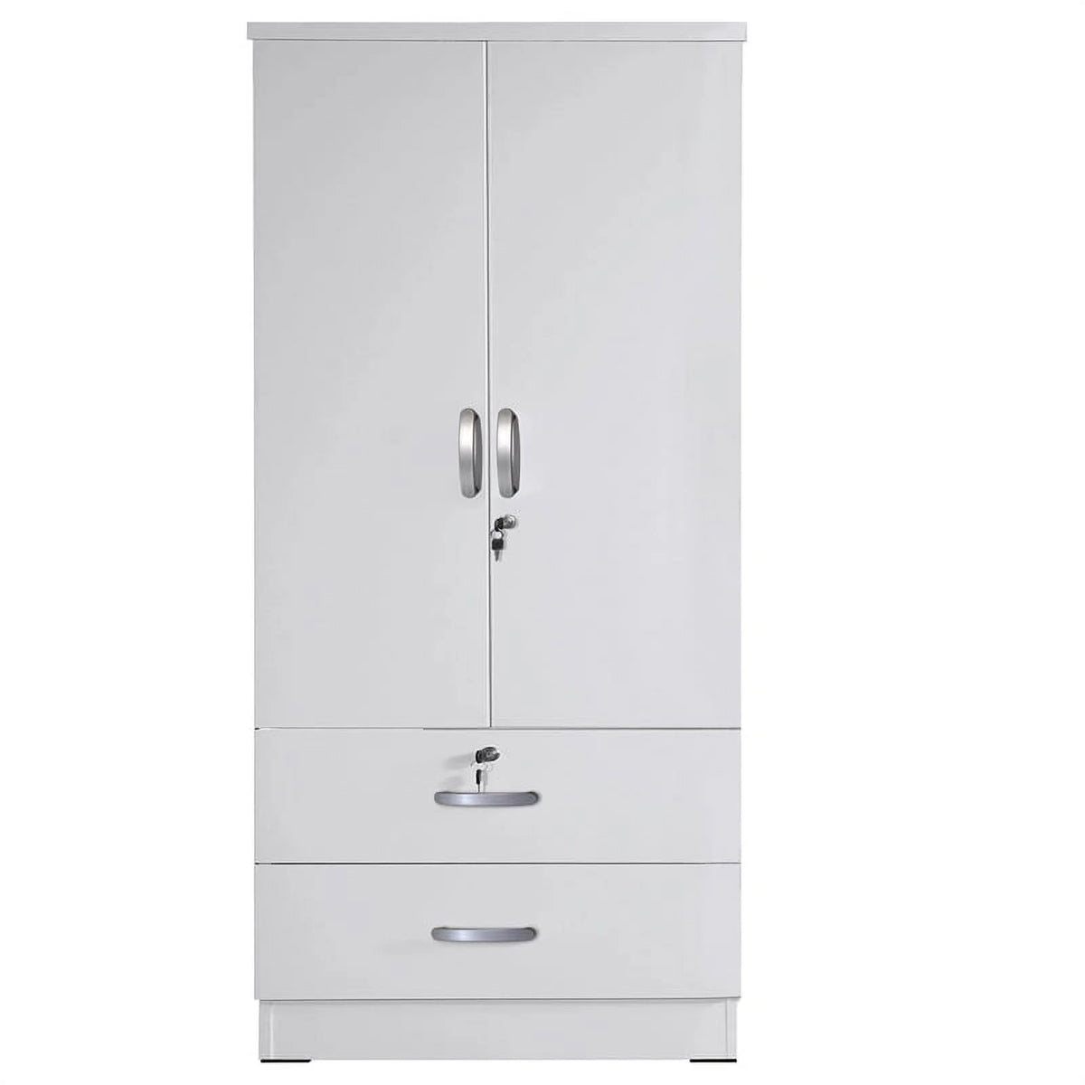 White Wood 2-Door Wardrobe Armoire with 2-Drawers F7471