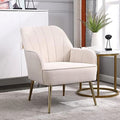 Beige Velvet Tufted Accent Chair with Golden Legs O382
