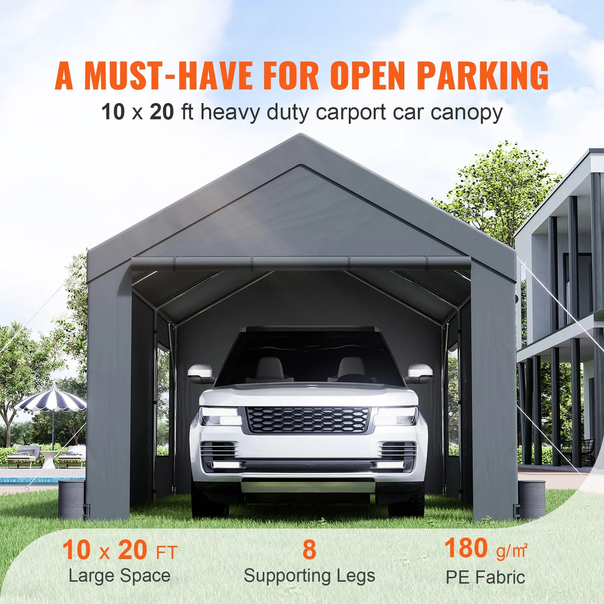 10 x 20 Feet Carport Canopy with Side Walls and Windows A28920