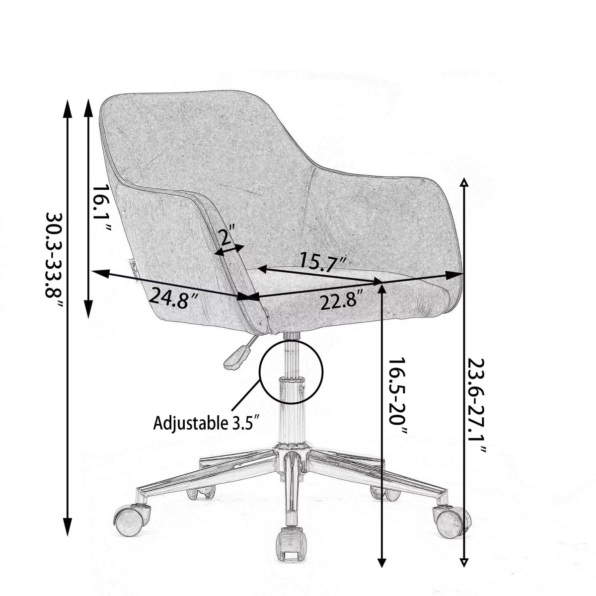 Yellow Teddy Fabric Adjustable Height Office Chair G673877