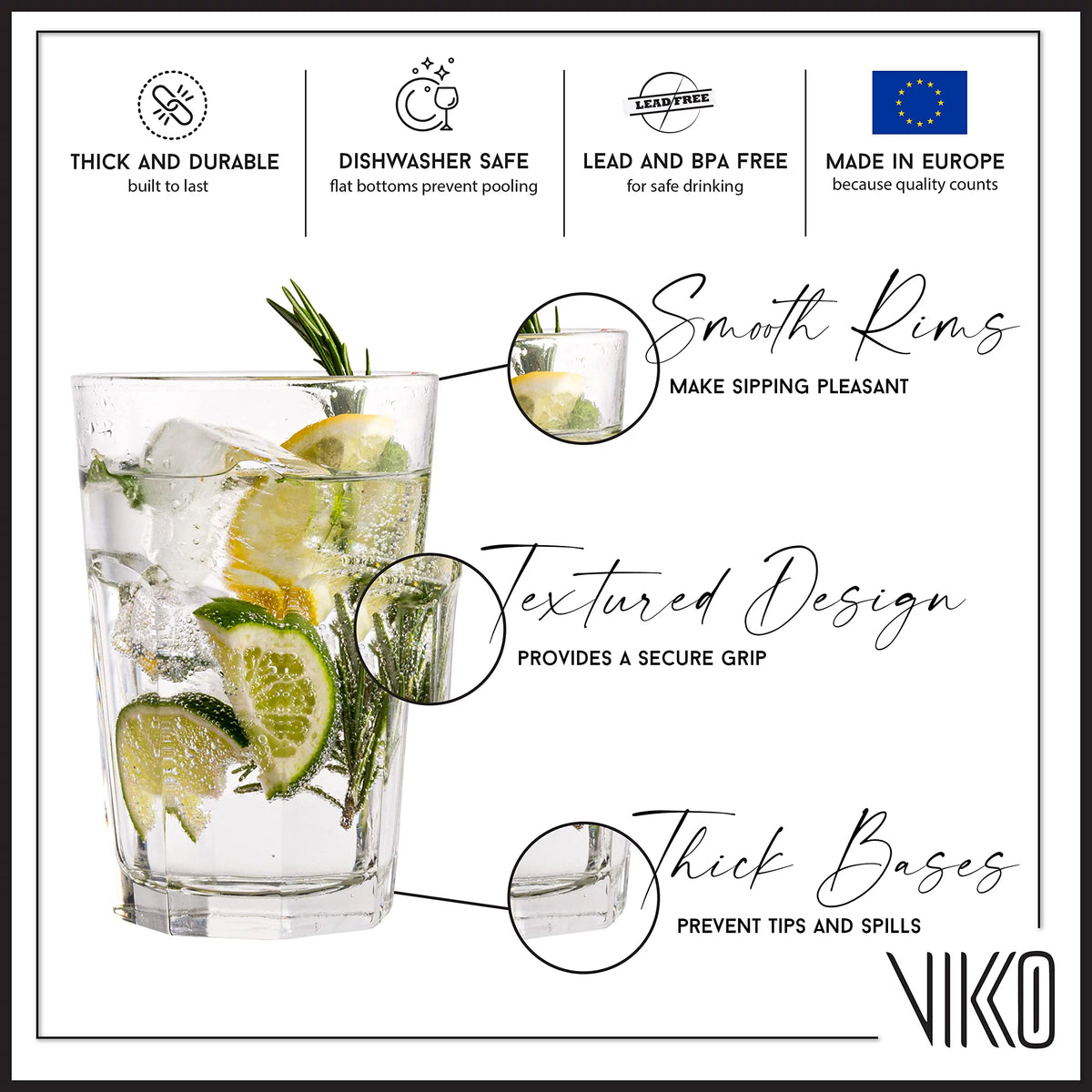 Set of 6 14 Ounce Dishwasher Safe Drinking Glasses K386