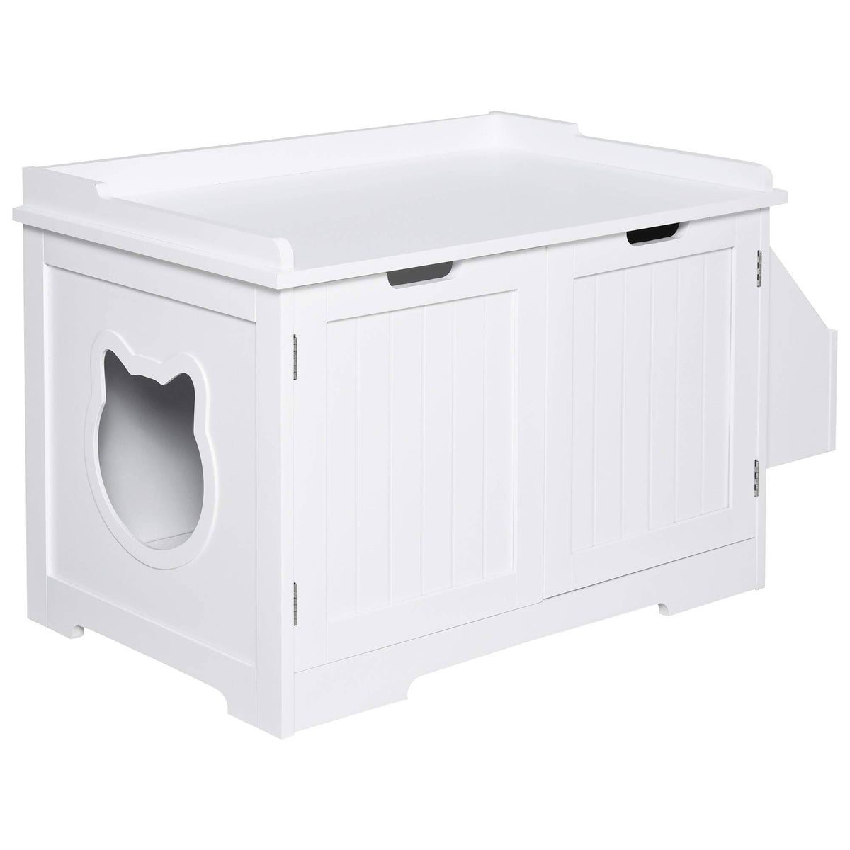 White Wooden Cat Litter Box Enclosure with Storage Rack R3612