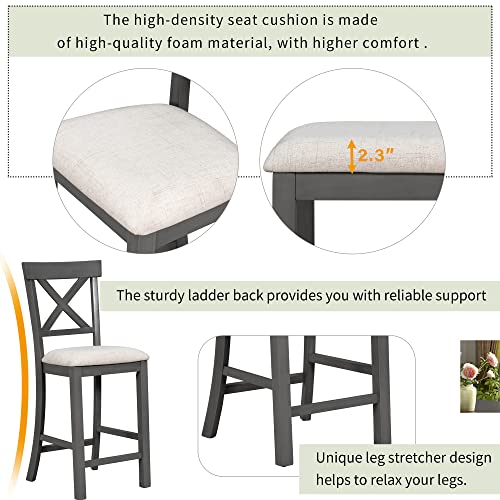 6-Piece Counter Height Table with Shelf 4 Chairs and Bench Gray L4024