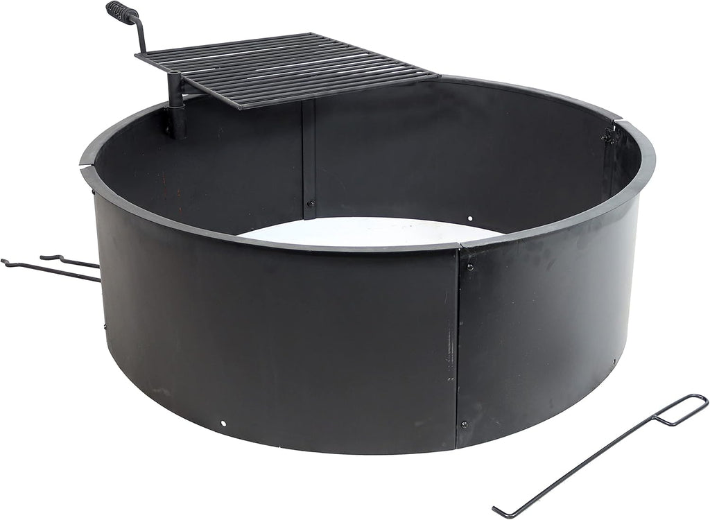 36 Inch Heavy Duty Steel Wood Burning Fire Pit with Cooking Grate and Fire Poker X22733