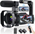 4K 48MP 60FPS WiFi Digital Camera Camcorder with Mic, 2 Batteries, Remote Control Q87673