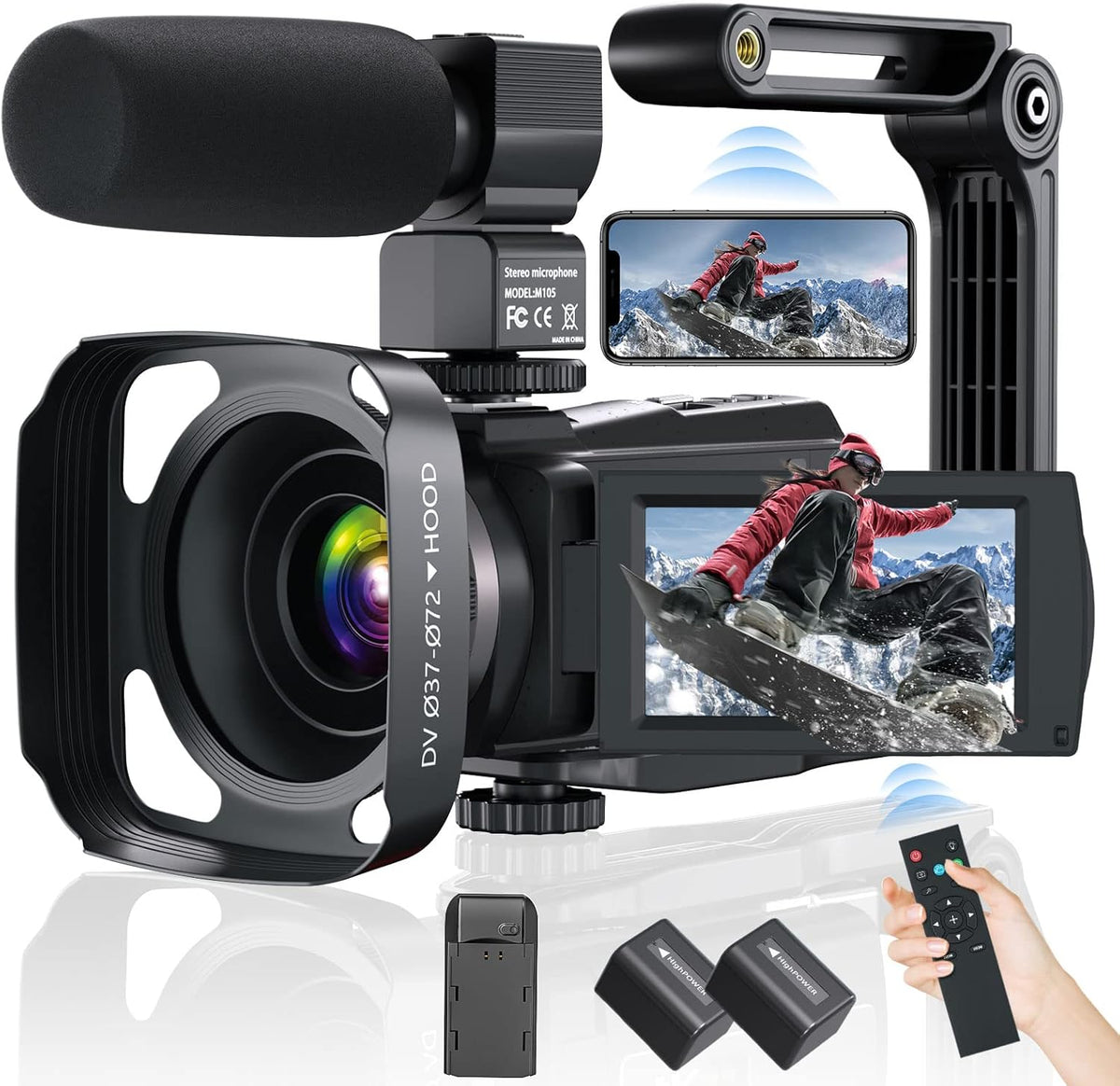 4K 48MP 60FPS WiFi Digital Camera Camcorder with Mic, 2 Batteries, Remote Control Q87673