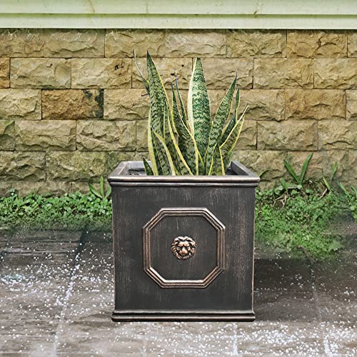 10.2"x10.2"x10.2" Antique Gray Concrete Planter with Drainage Hole B465093