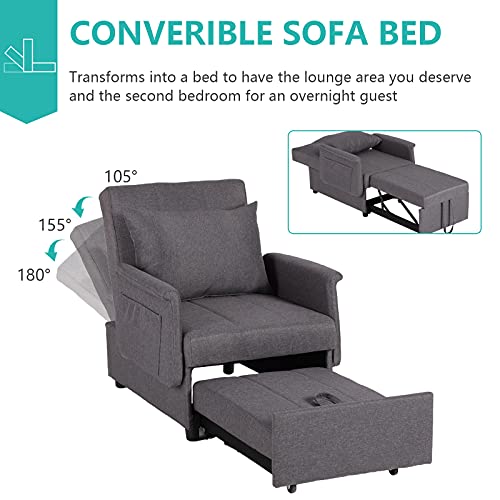 Black 3 in 1 Pull Out Sleeper Sofa Chair with Pillow U725
