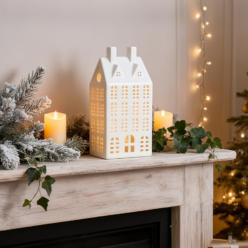 White Ceramic Christmas Village House with Lights U10618