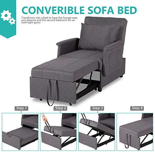 Black 3 in 1 Pull Out Sleeper Sofa Chair with Pillow U725