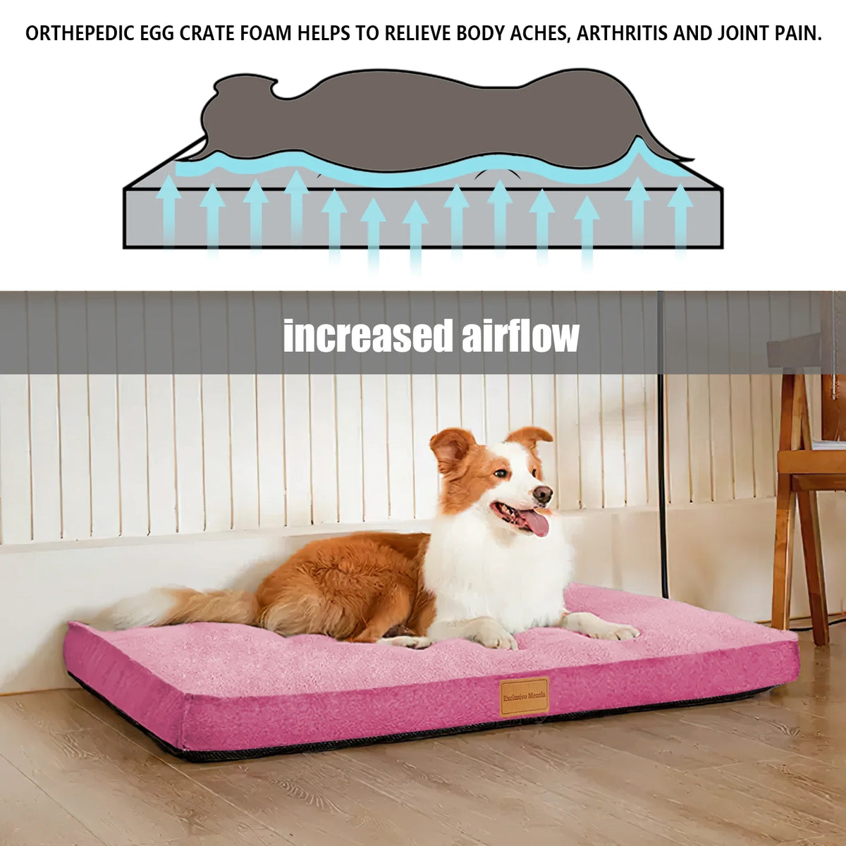 30"X20" Pink Orthopedic Pet Bed with Removable Washable Cover H292