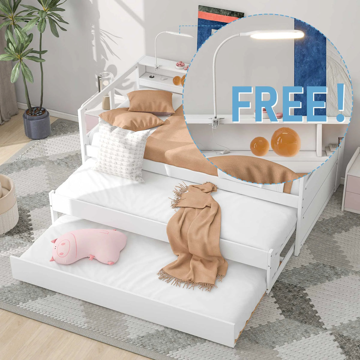 Twin Platform Bed with Storage Shelf and USB Charging X709