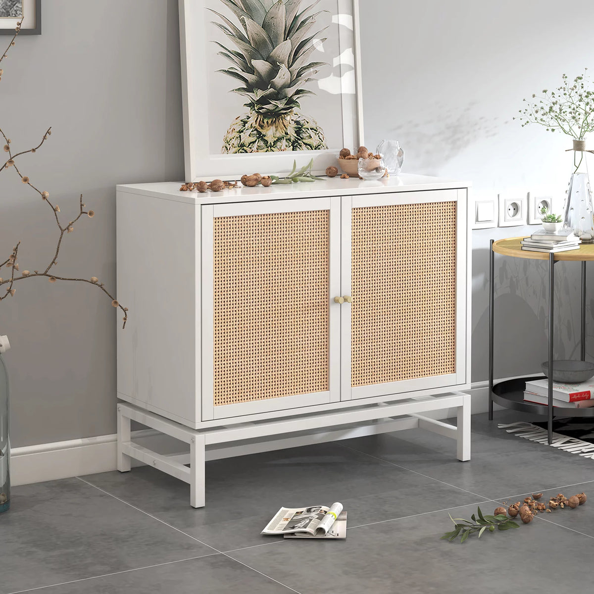 Buffet Sideboard with Rattan Doors Storage Cabinet M706