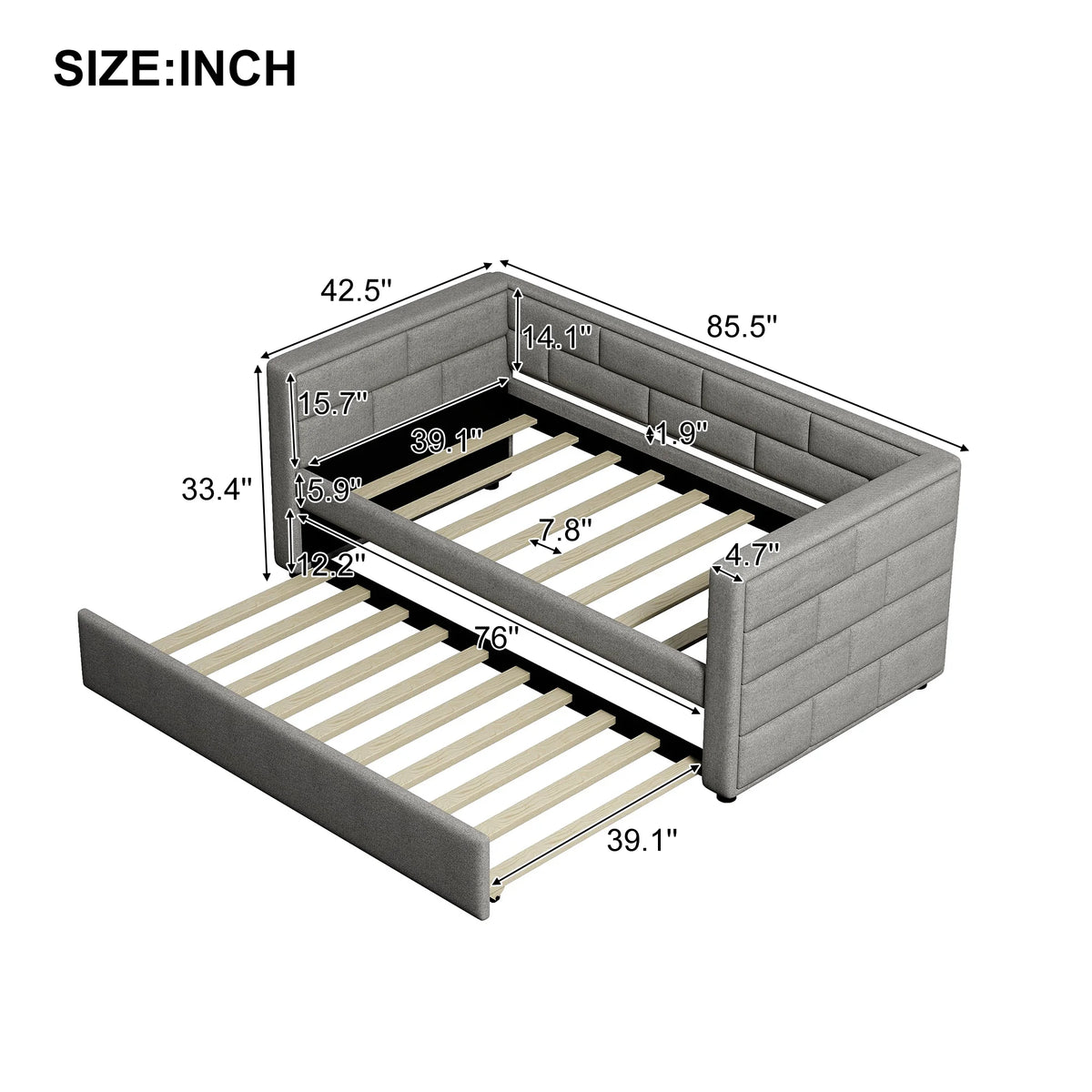 Gray Twin Size Upholstered Daybed with Trundle B103469