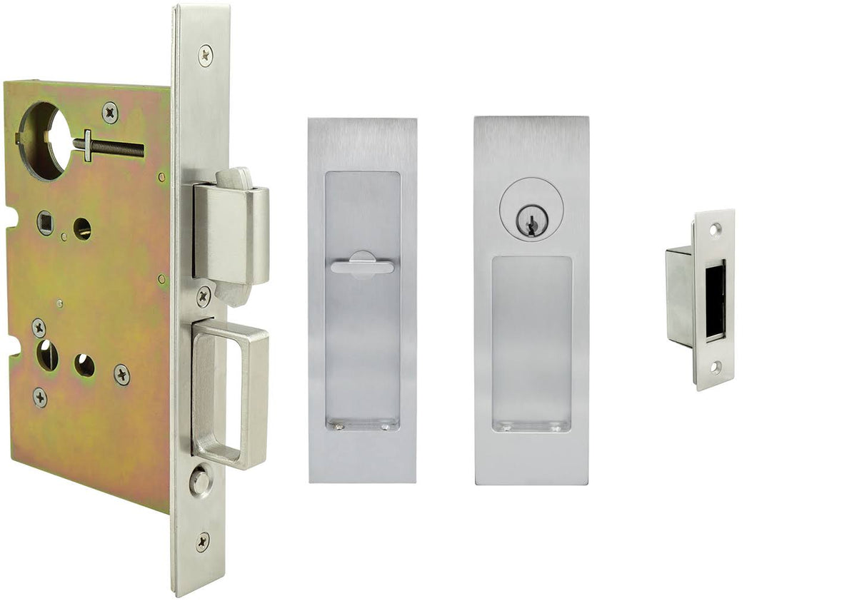 Satin Nickel Keyed Entry Mortise Pocket Door Lock D407271