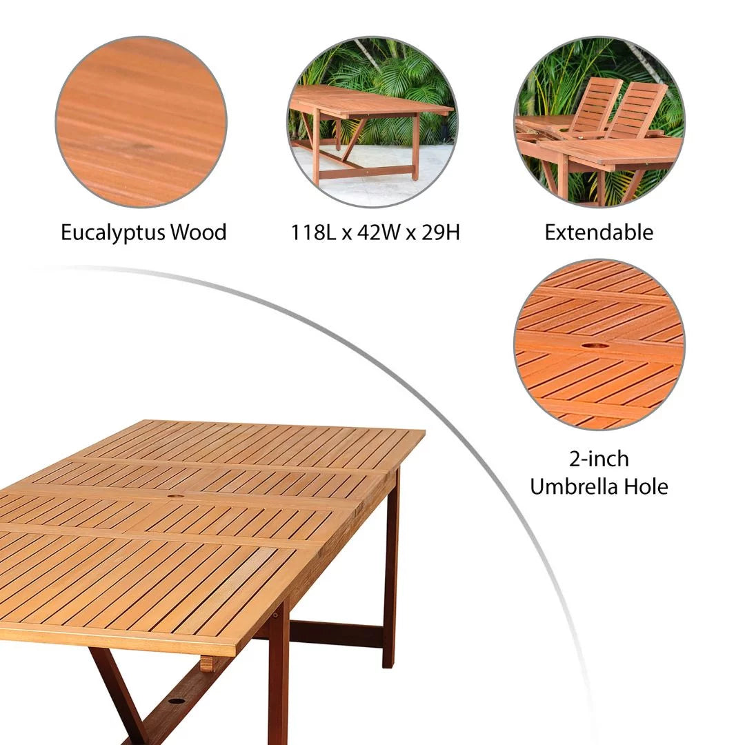 Eucalyptus 9-Piece Extendable Rectangular Patio Dining Set L566