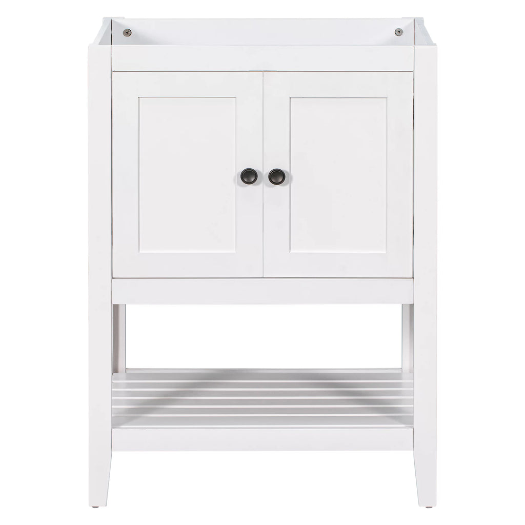 24" White Bathroom Vanity Base Only with Doors and Open Shelf D4294