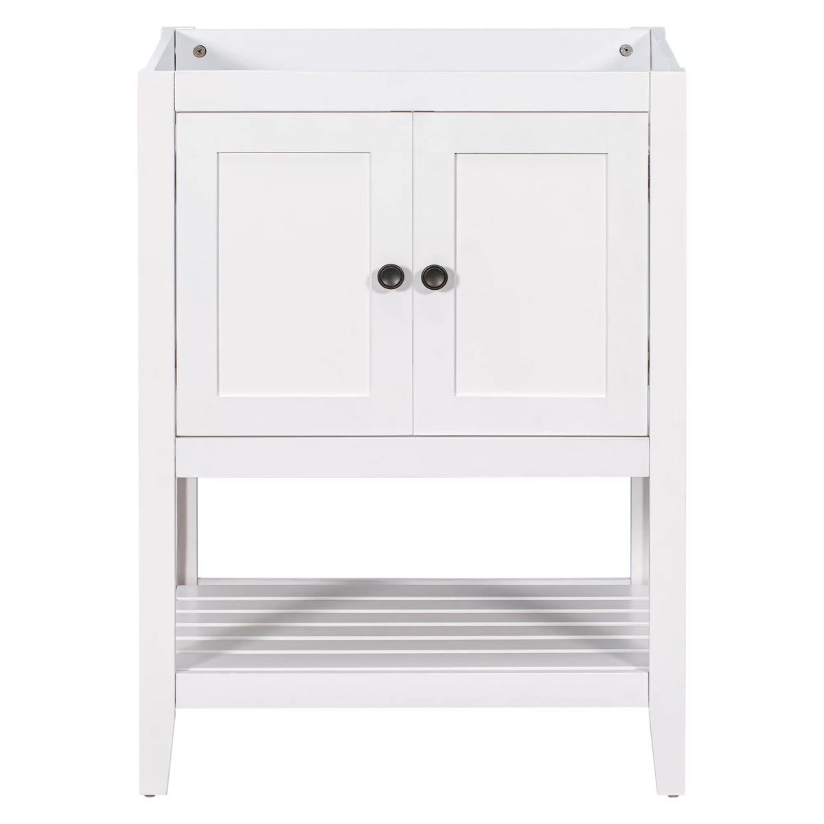 24" White Bathroom Vanity Base Only with Doors and Open Shelf D4294