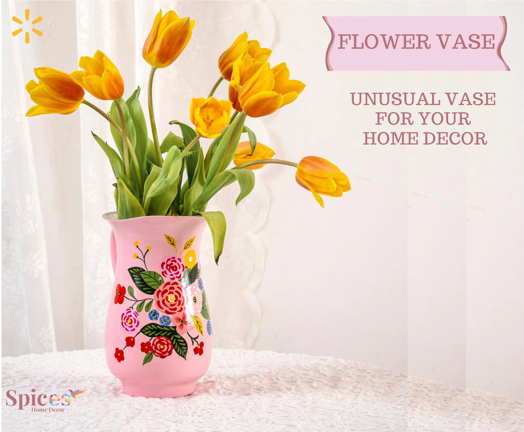 Hand-Painted Floral Stainless Steel Pink Water Pitcher W274