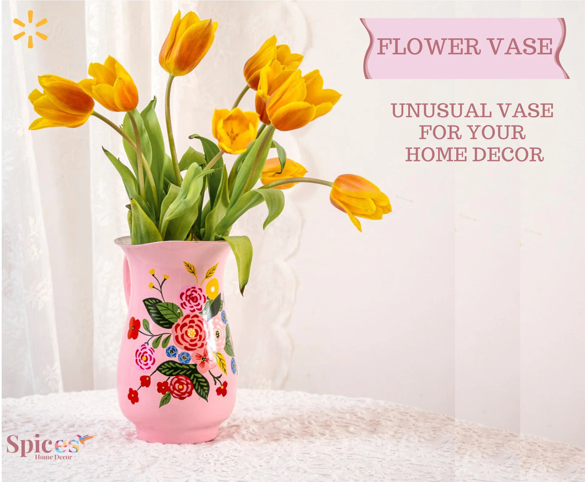Hand-Painted Floral Stainless Steel Pink Water Pitcher W274