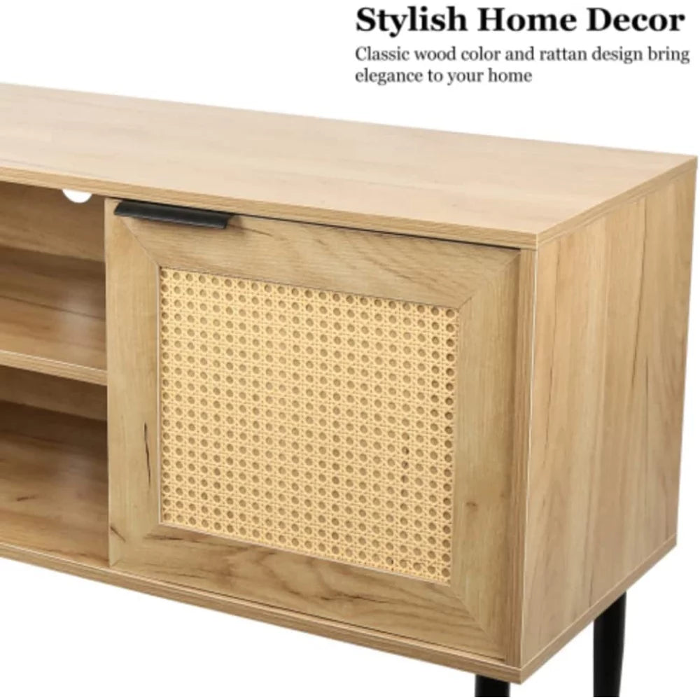 Wooden TV Stand with 2 Wicker Doors and 2 Open Shelves H305860