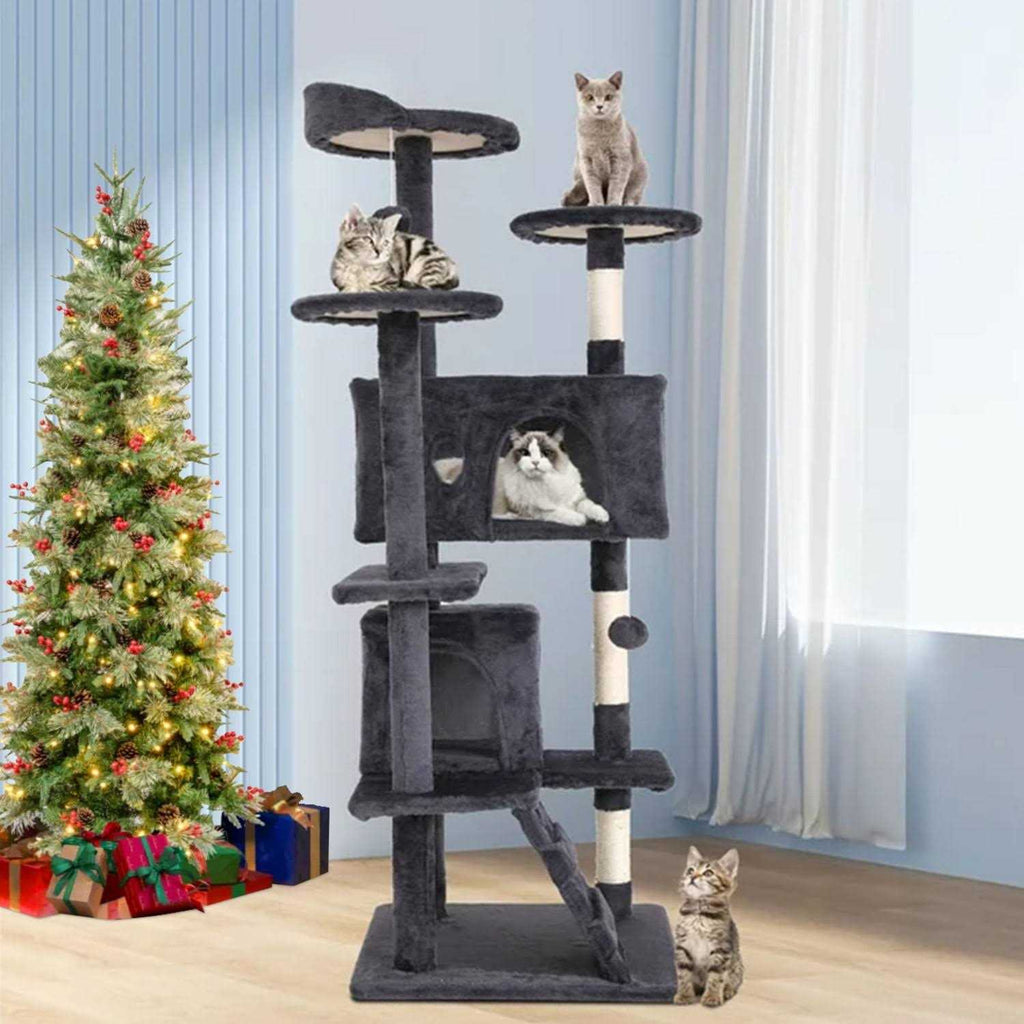 54-in Double Condo Cat Tree Tower Playhouse with Scratching Post & Perch K882