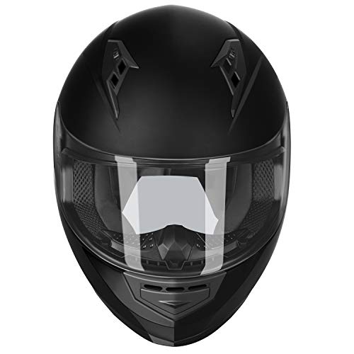 Compact Motorcycle Helmet - Matte Black, Large - Full Face w/ Tinted Visor Z6946
