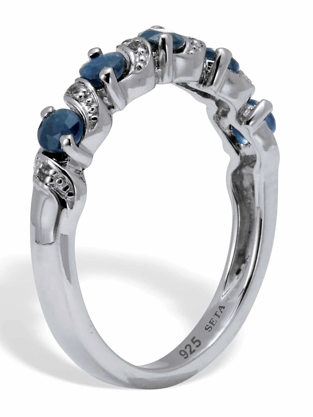 Round Cut Blue Sapphire and White Topaz Sterling Silver Ring R571